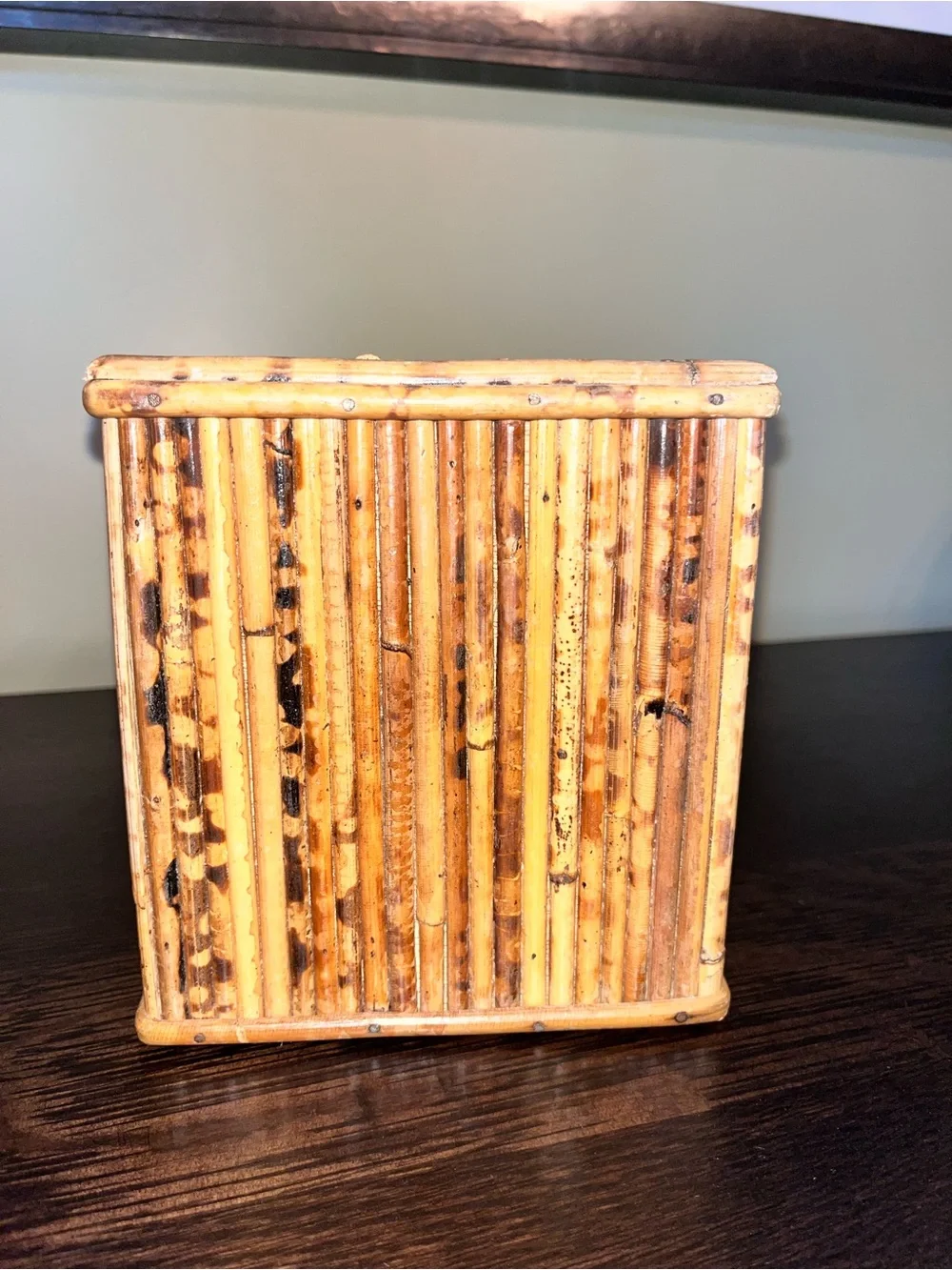 Vintage MCM Rattan Pencil Bamboo Tissue Box Cover Boho